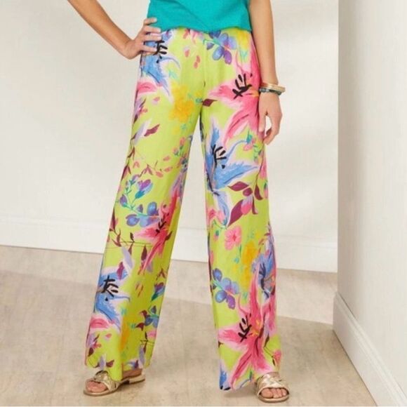 Soft Surroundings Pants - Soft Surroundings Florian Green Floral Palazzo Pants Size Medium